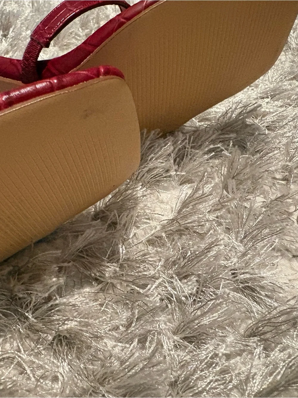 Marc Fisher Red Croc-Embossed Strappy Heels
